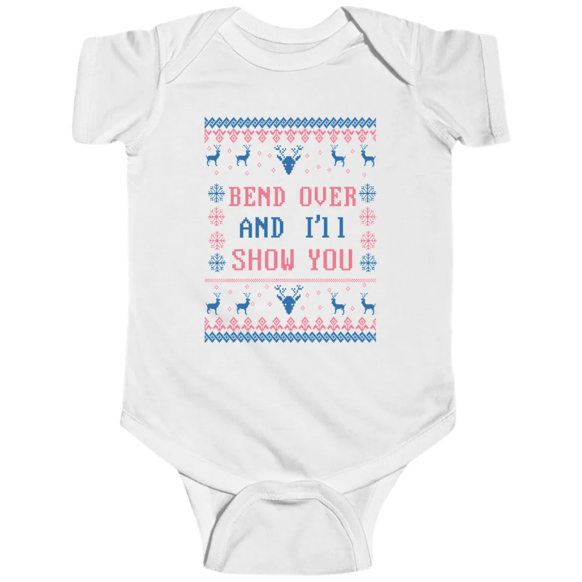 Bend Over And I'll Show You Ugly Christmas Baby Onesie in White