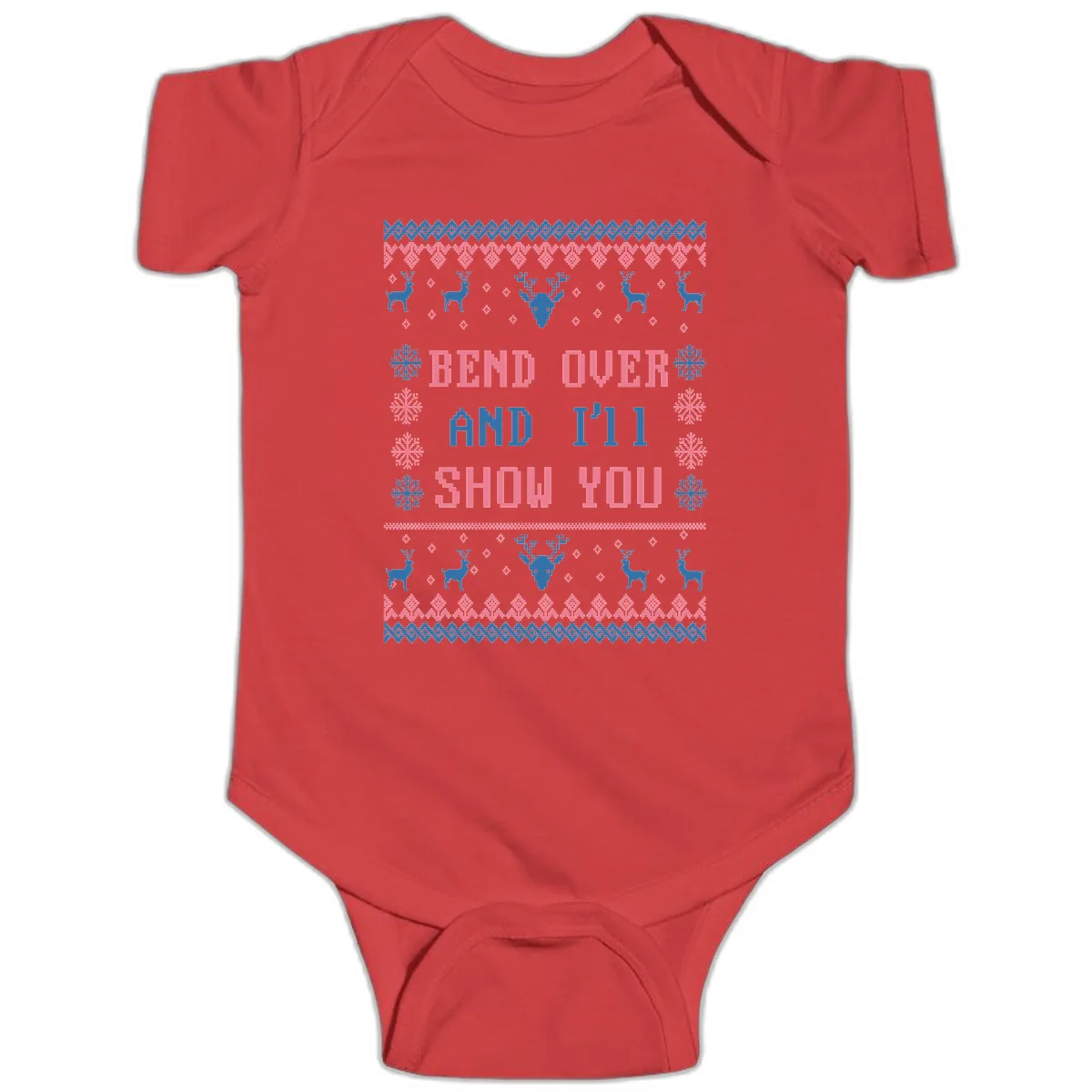 Bend Over And I'll Show You Ugly Christmas Baby Onesie in Red