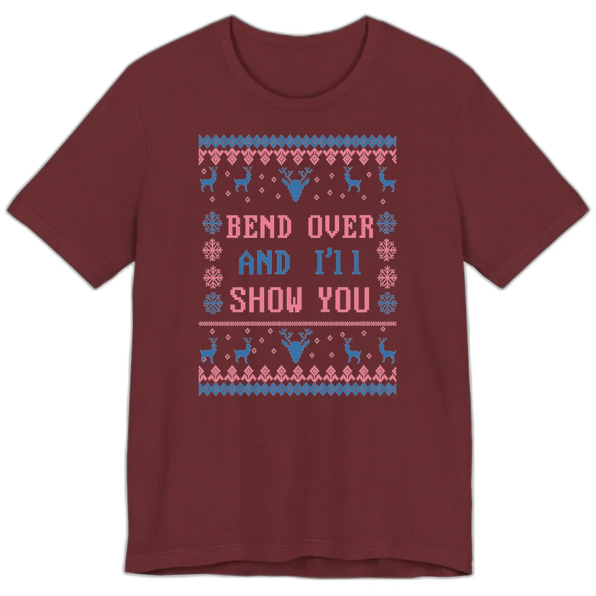 Bend Over And I'll Show You Ugly Christmas Premium T-Shirt in Heather Cardinal