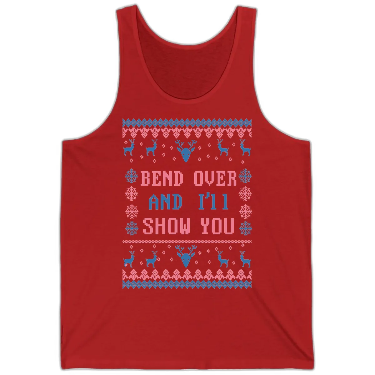Bend Over And I'll Show You Ugly Christmas Tank in Red