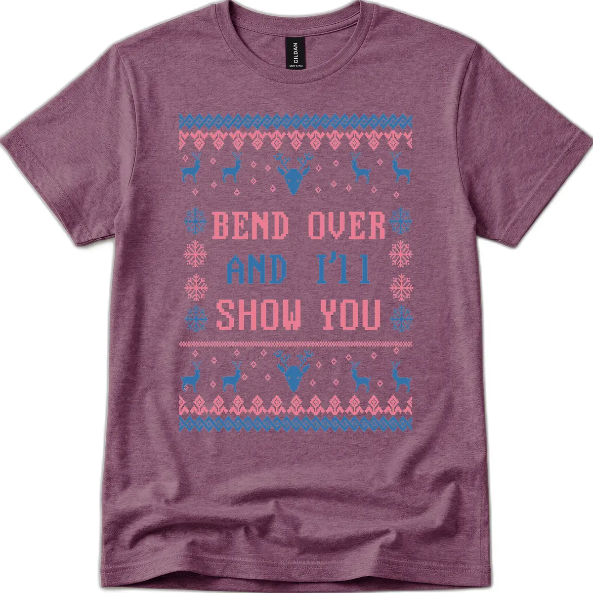 Bend Over And I'll Show You Ugly Christmas T-Shirt in Heather Maroon