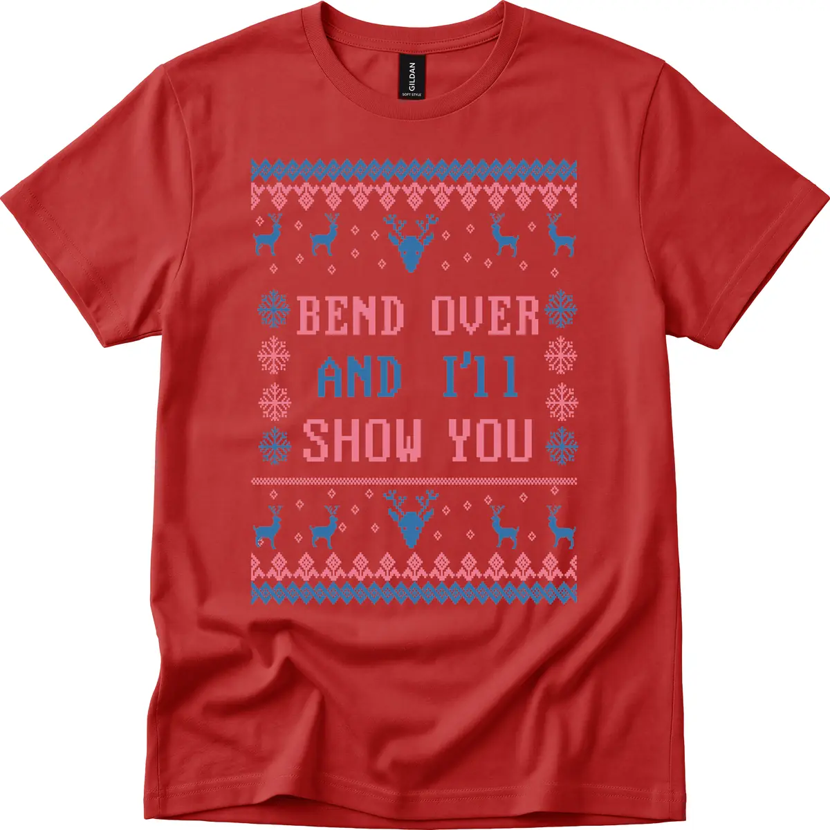 Bend Over And I'll Show You Ugly Christmas T-Shirt in Red