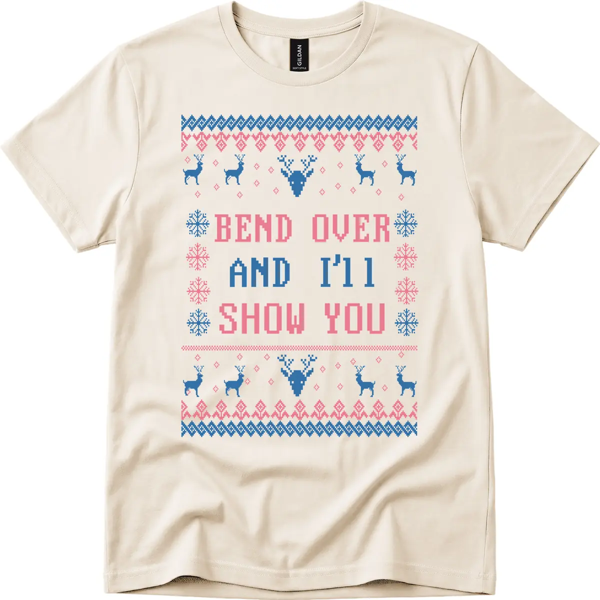 Bend Over And I'll Show You Ugly Christmas T-Shirt in Natural