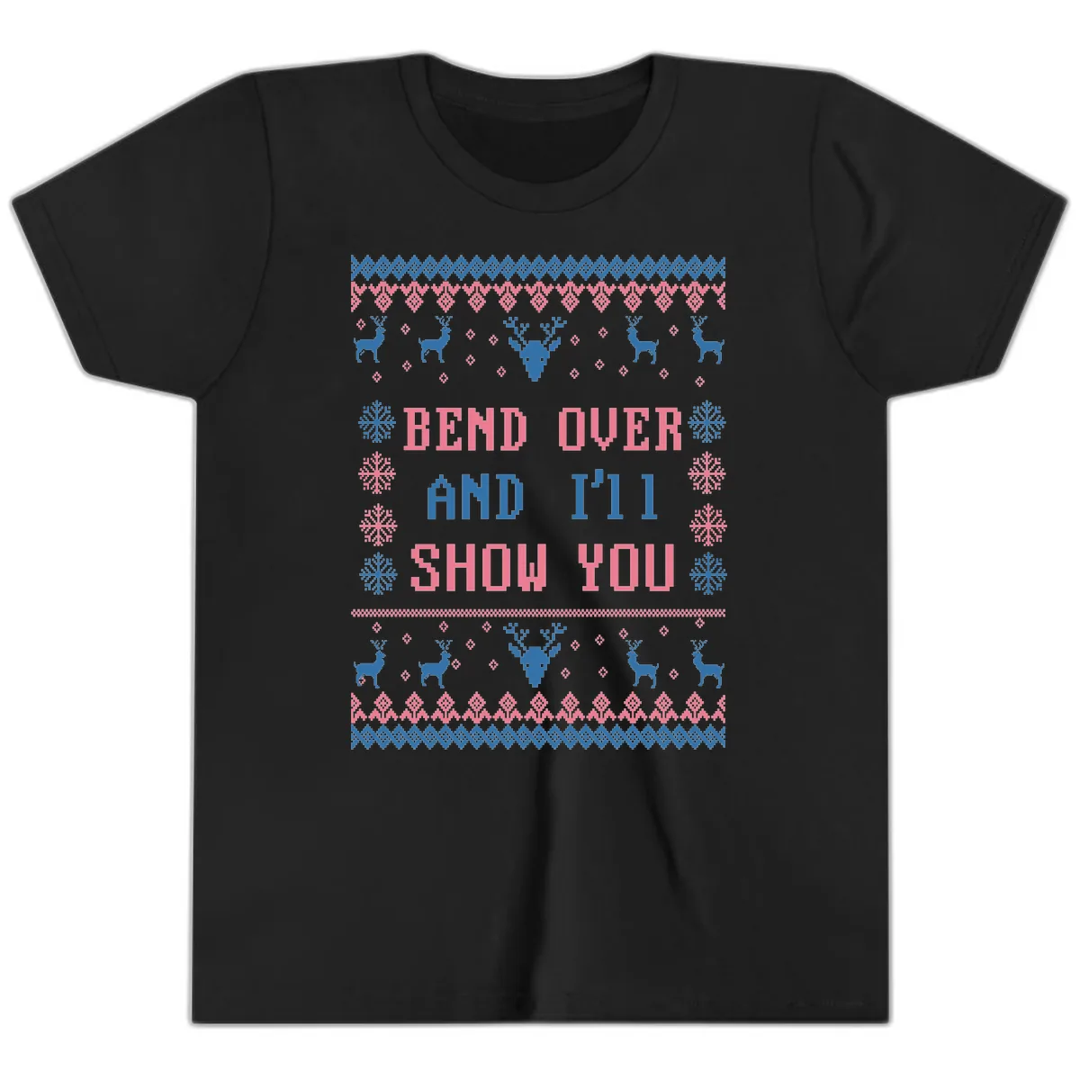 Bend Over And I'll Show You Ugly Christmas Youth T-Shirt in Black