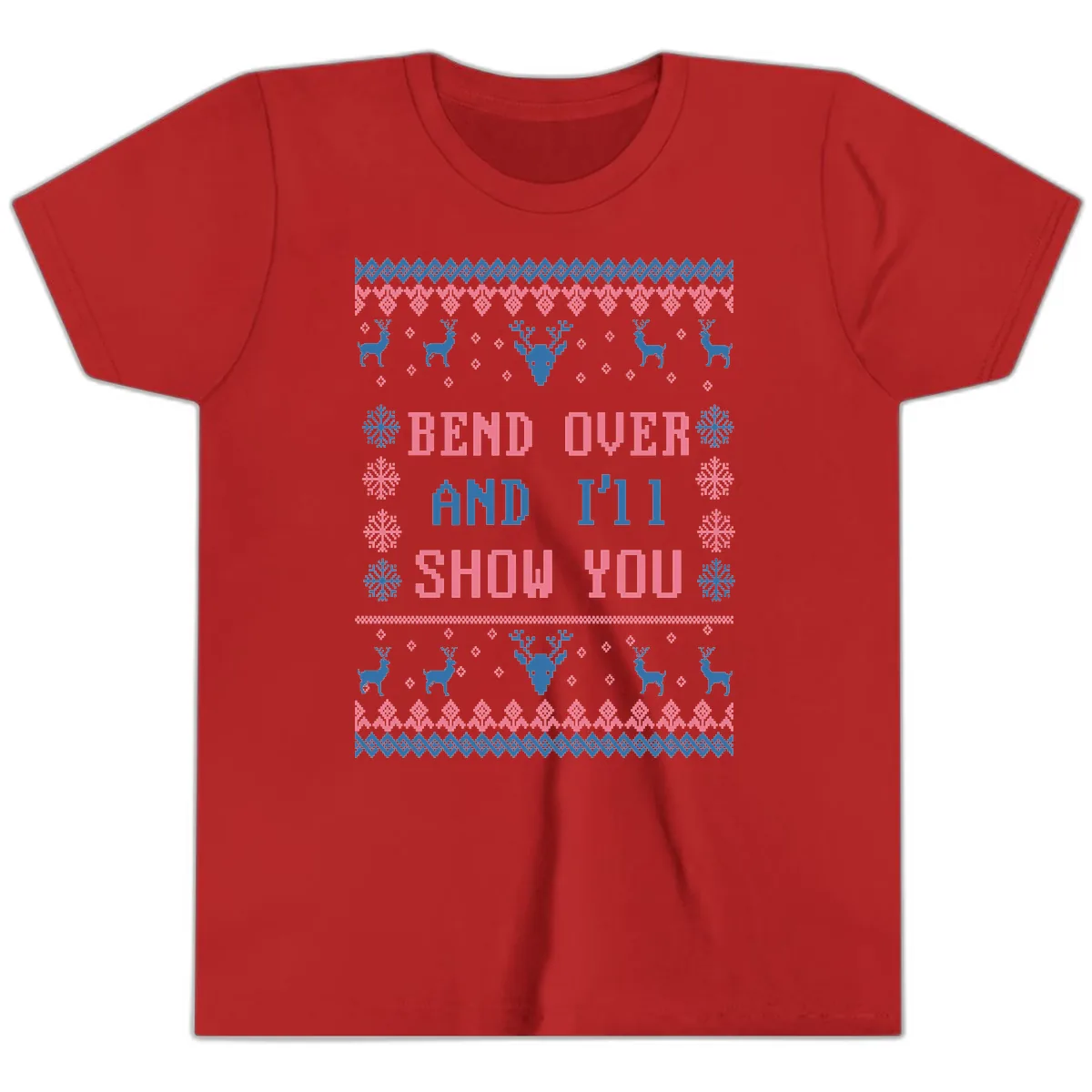 Bend Over And I'll Show You Ugly Christmas Youth T-Shirt in Red