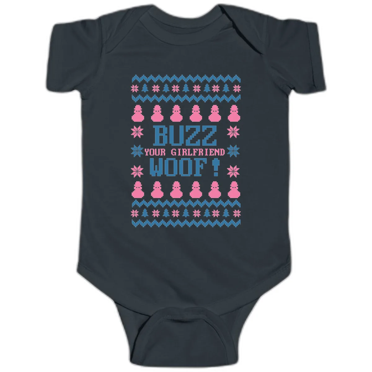 Buzz Your Girlfriend Woof Christmas Baby Onesie in Black