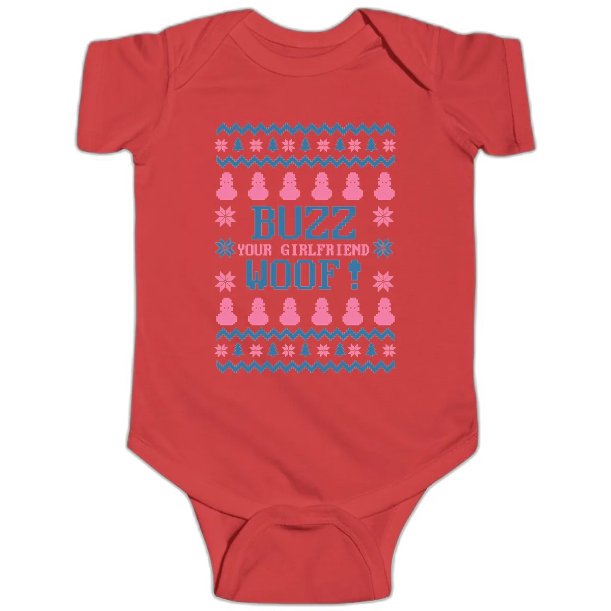 Buzz Your Girlfriend Woof Christmas Baby Onesie in Red