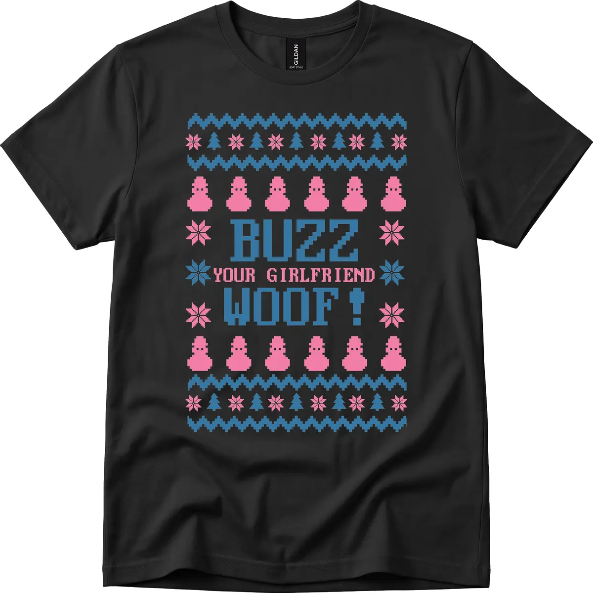 Buzz Your Girlfriend Woof Christmas T-Shirt in Black
