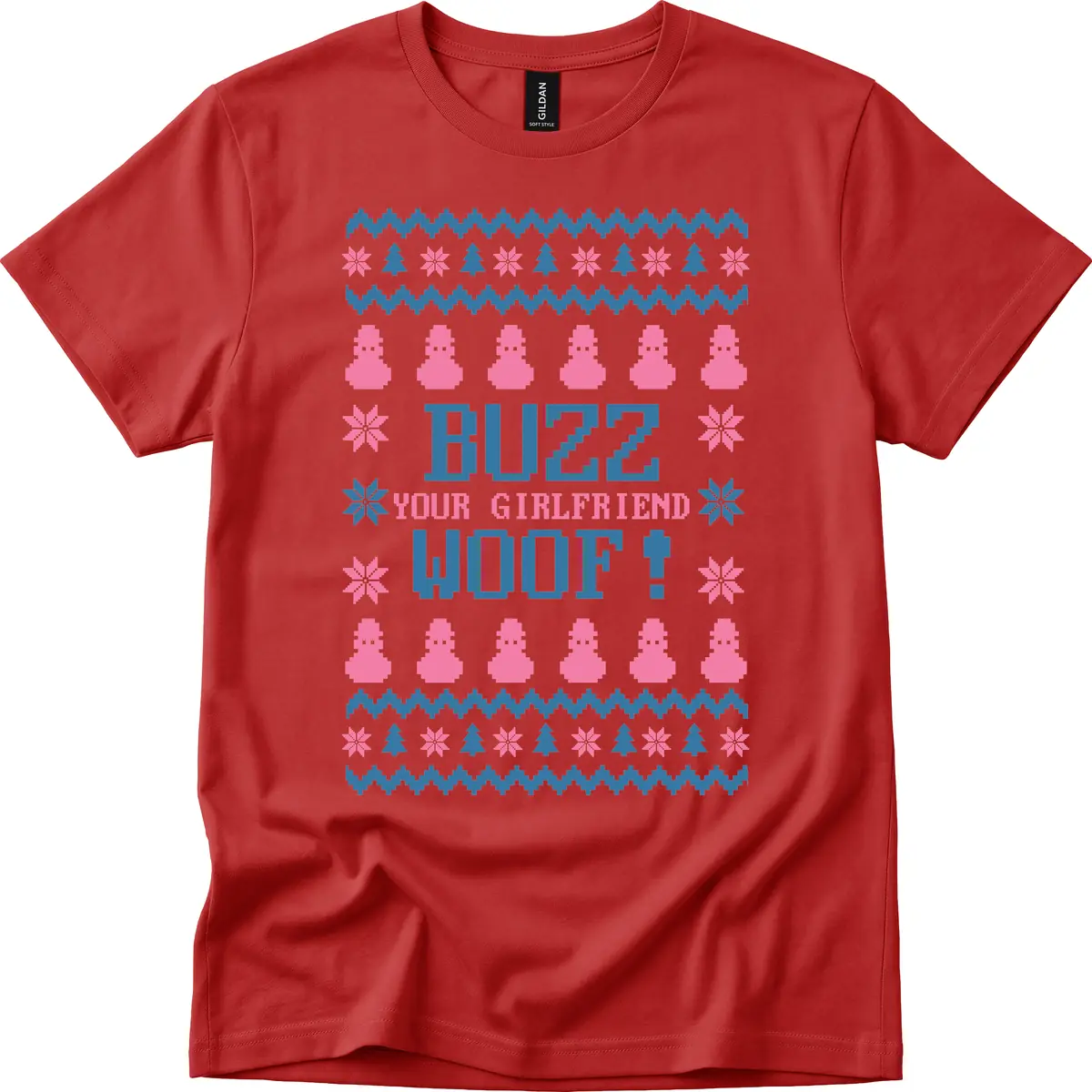 Buzz Your Girlfriend Woof Christmas T-Shirt in Red