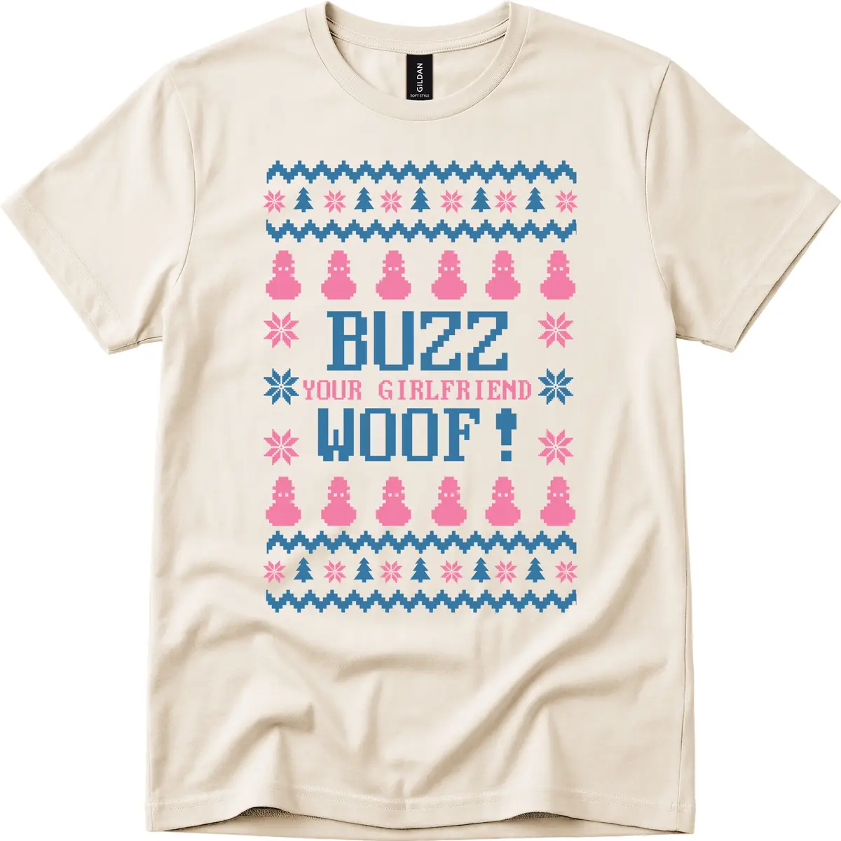 Buzz Your Girlfriend Woof Christmas T-Shirt in Natural