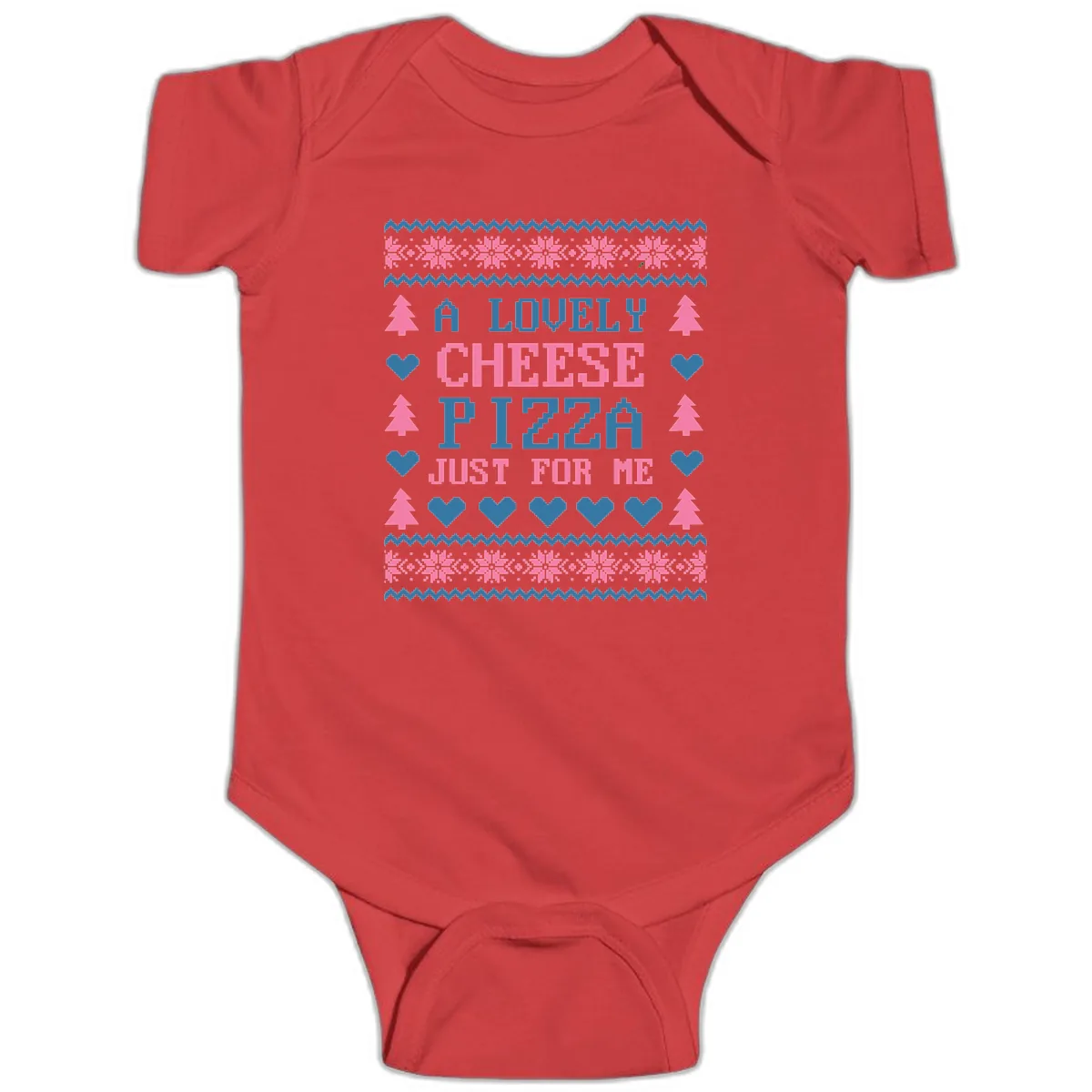 A Lovely Cheese Pizza Just For Me Design Baby Onesie in Red