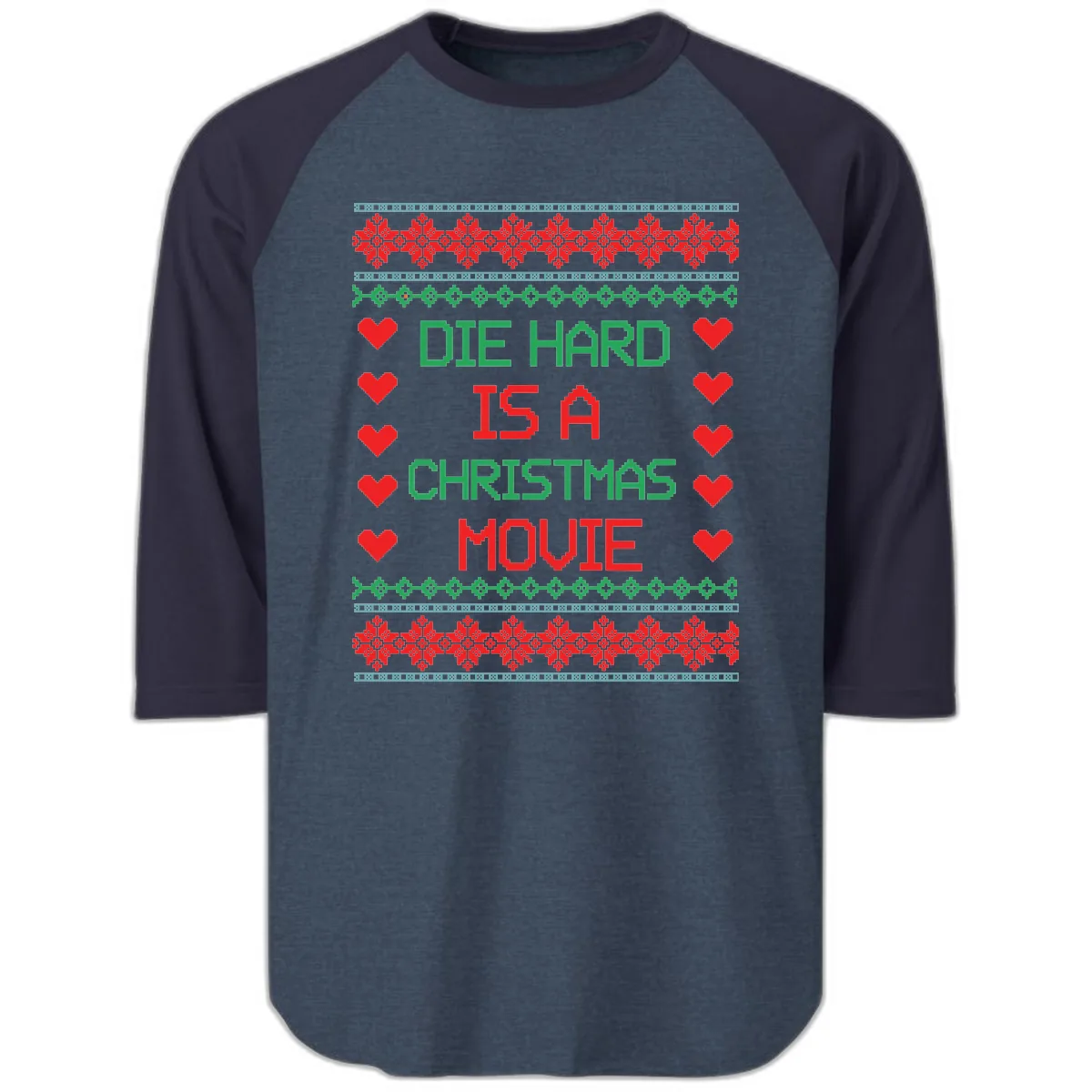 Die Hard Is A Christmas Movie Design Raglan 3/4 in Heather Denim Navy