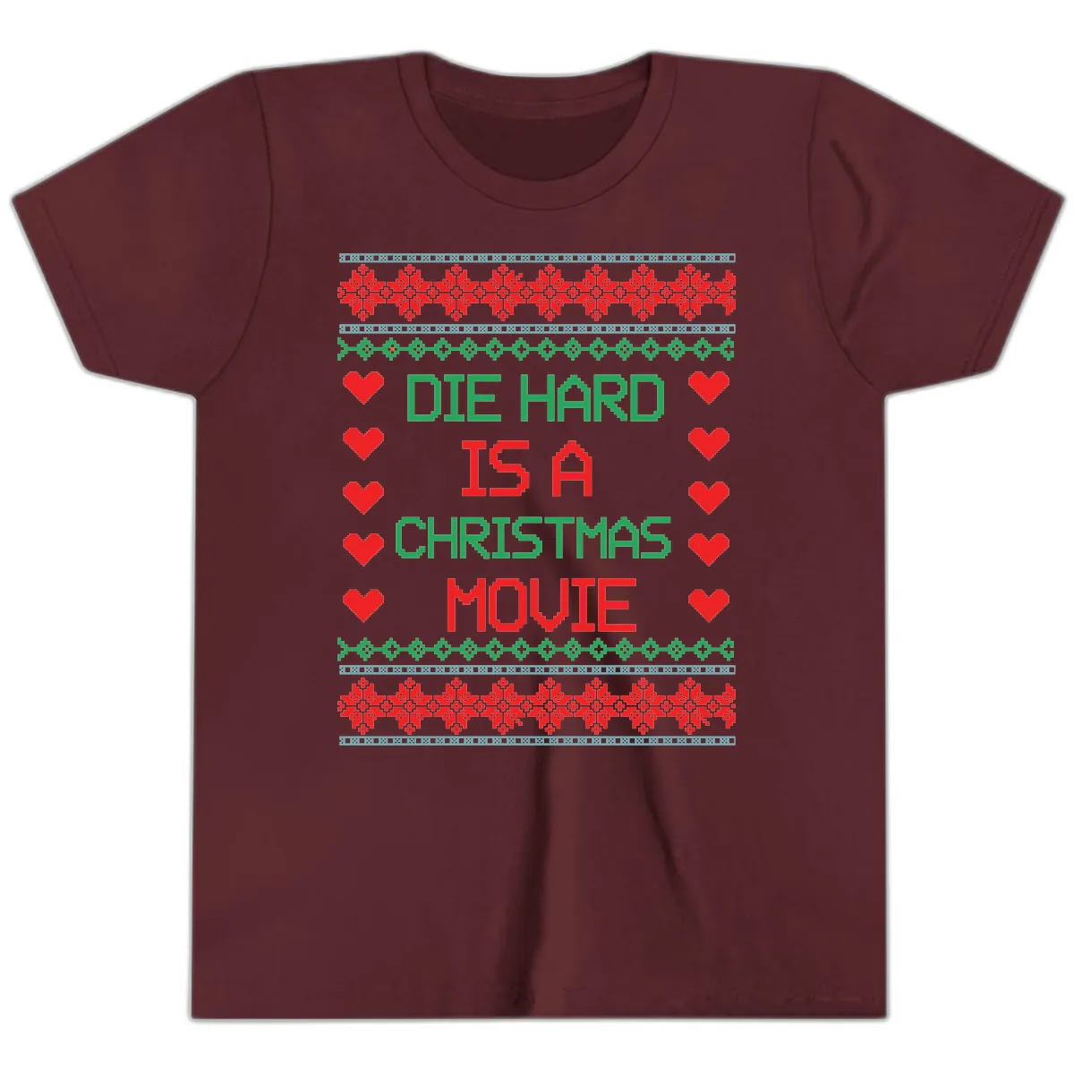 Die Hard Is A Christmas Movie Design Youth T-Shirt in Maroon