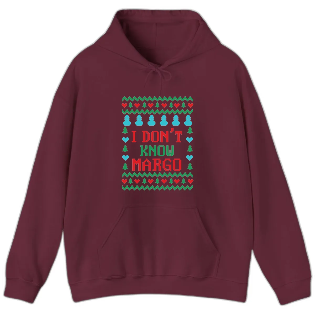 I Don't Know Margo Ugly Christmas Sweater Hoodie in Maroon