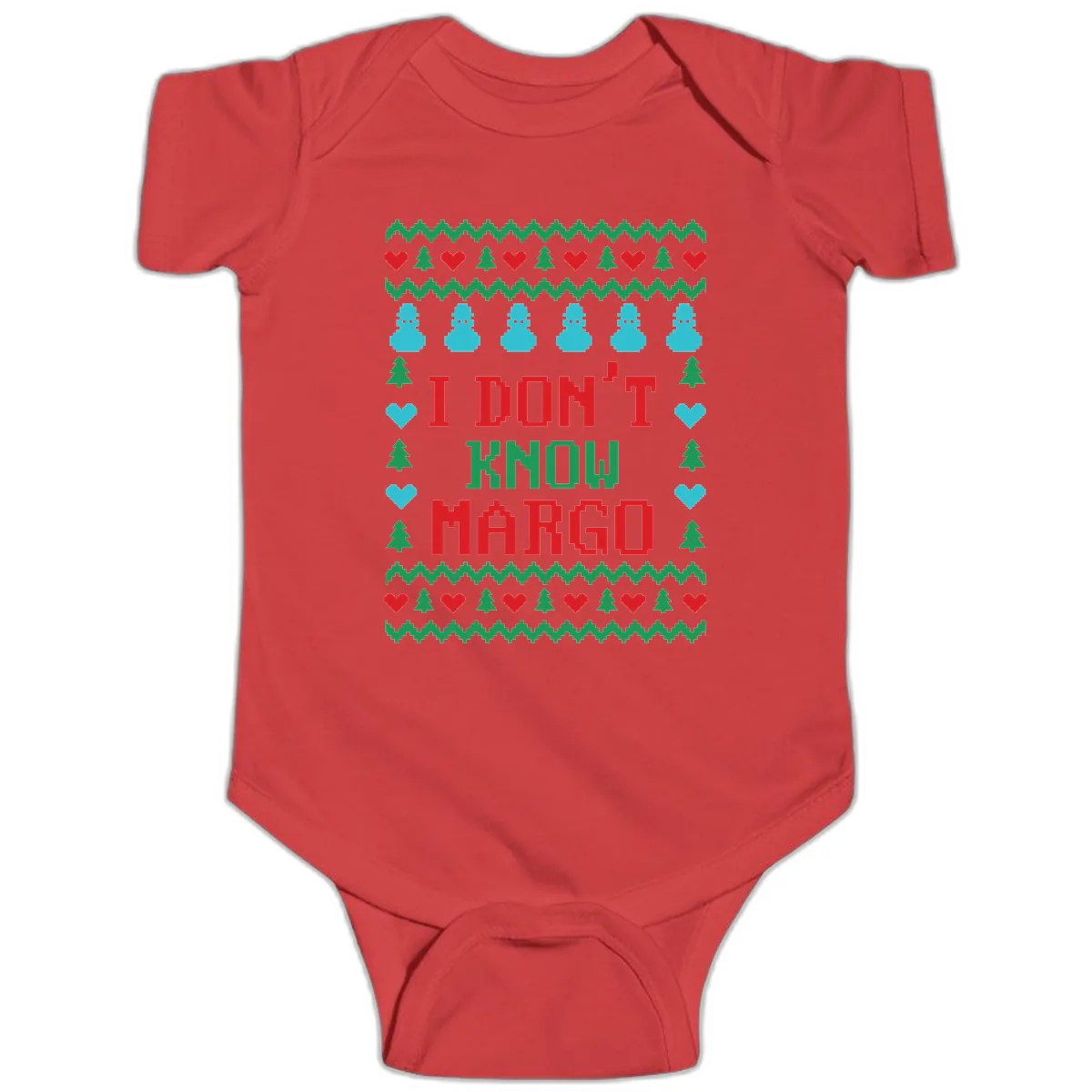 I Don't Know Margo Ugly Christmas Sweater Baby Onesie in Red
