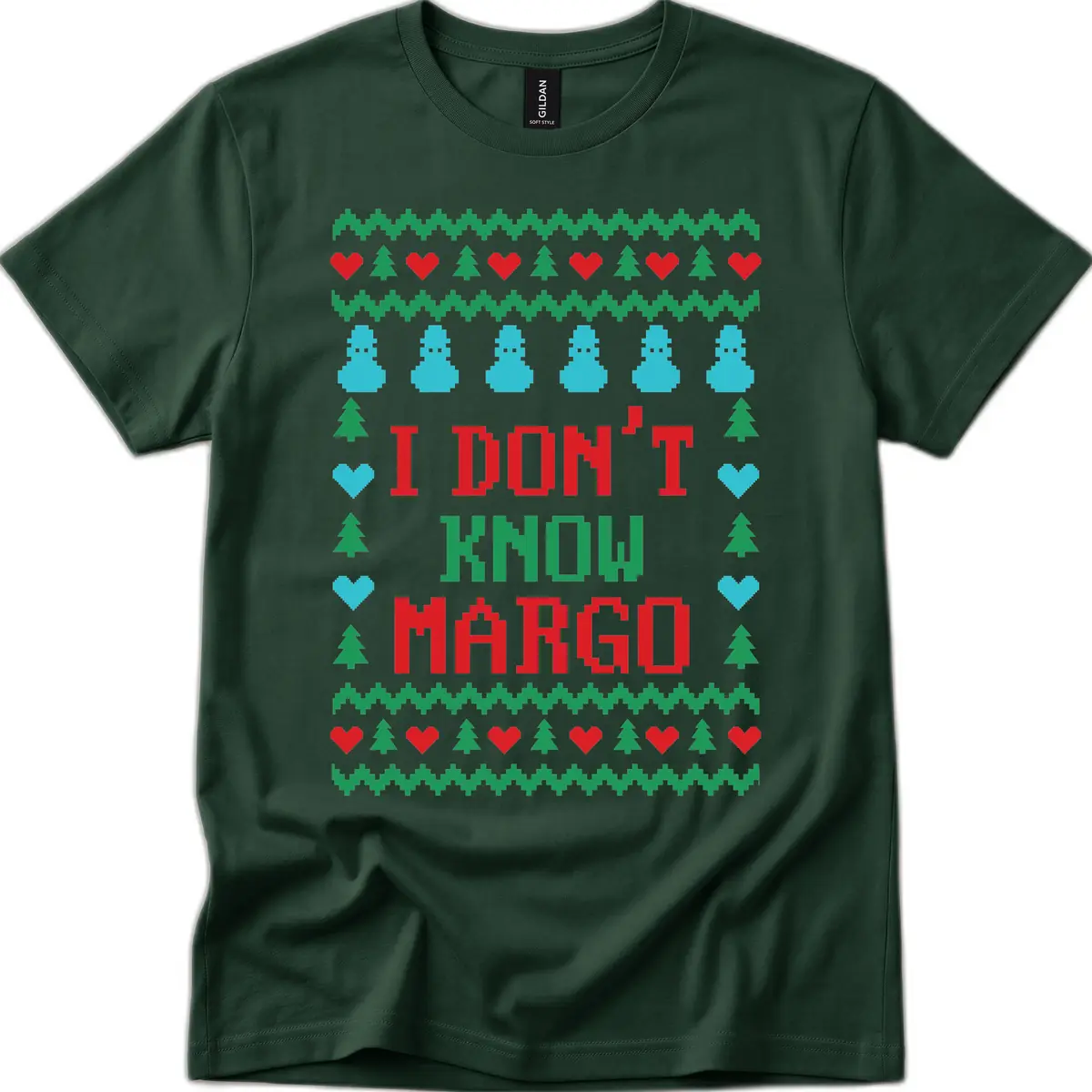 I Don't Know Margo Ugly Christmas Sweater T-Shirt in Forest Green