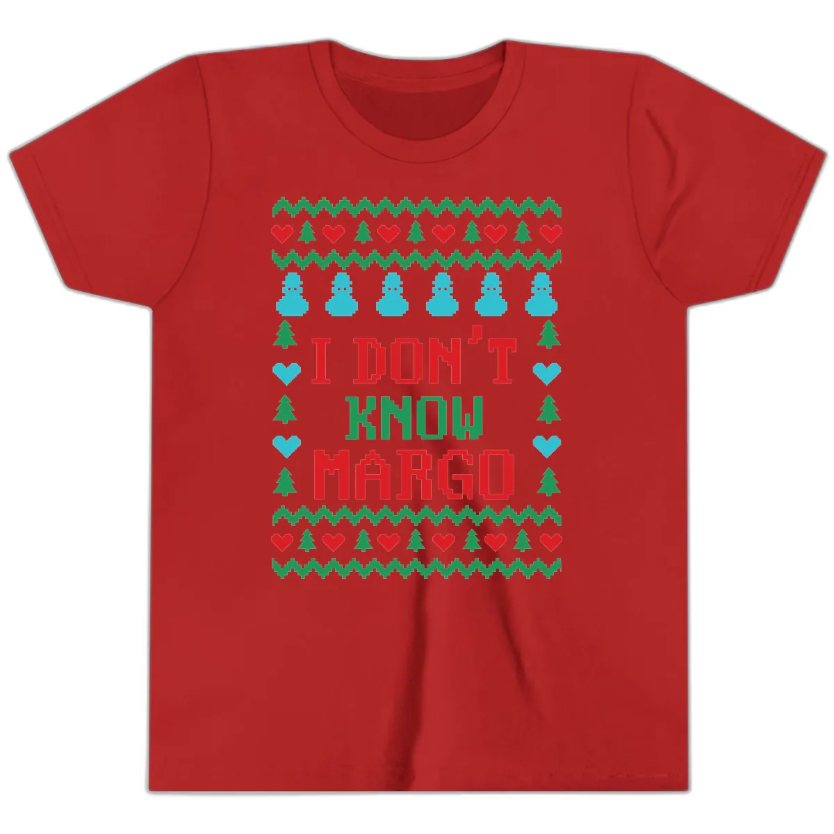 I Don't Know Margo Ugly Christmas Sweater Youth T-Shirt in Red