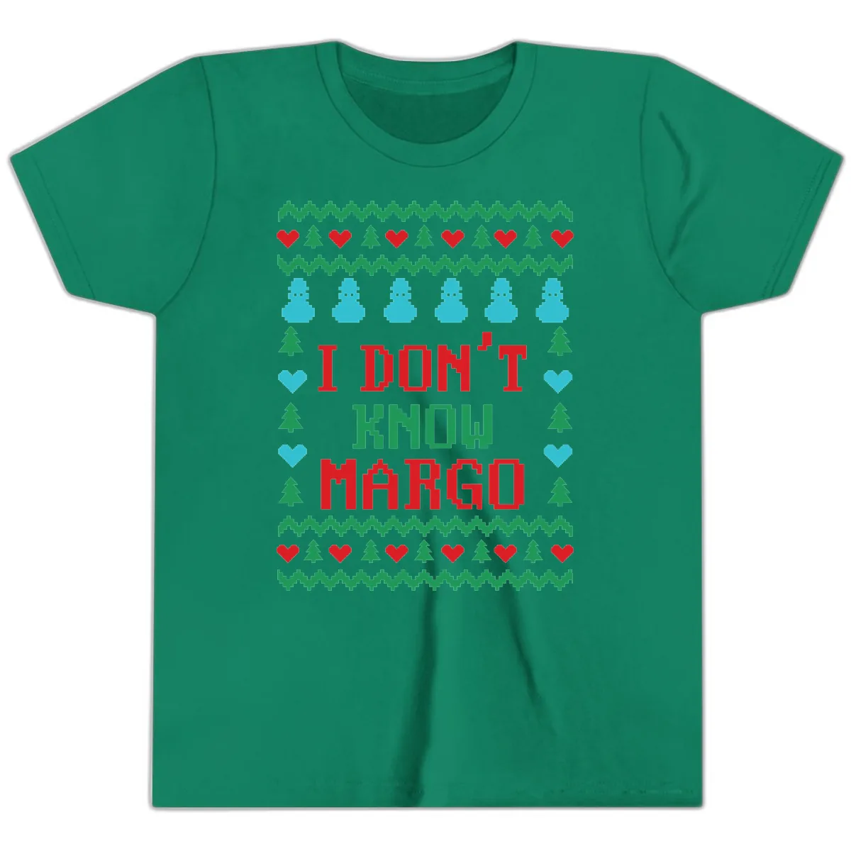 I Don't Know Margo Ugly Christmas Sweater Youth T-Shirt in Kelly