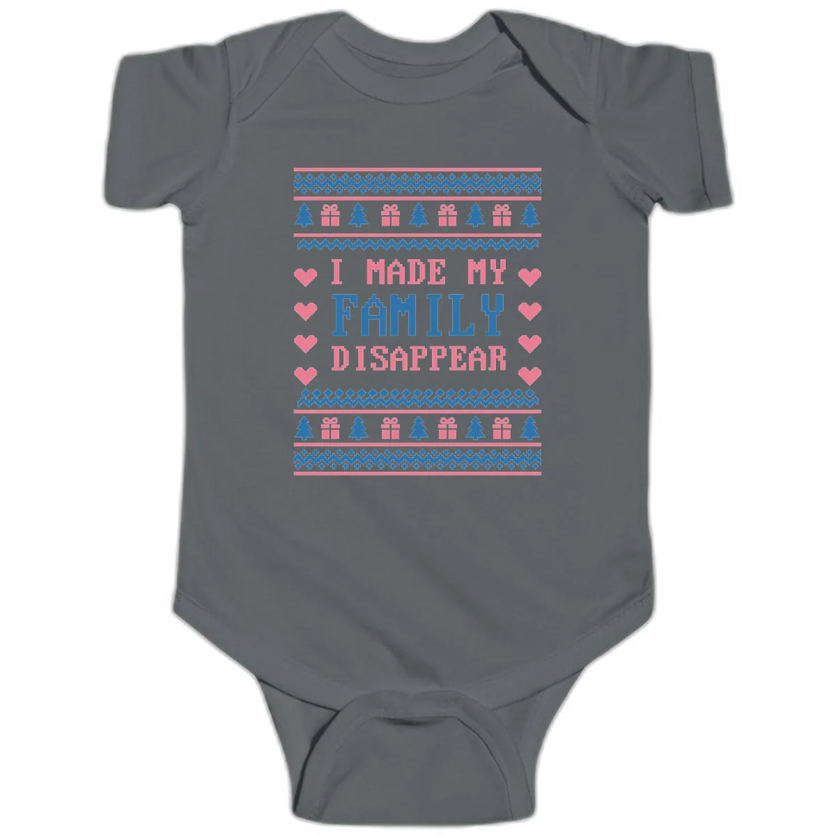 I Made My Family Disappear Baby Onesie in Charcoal