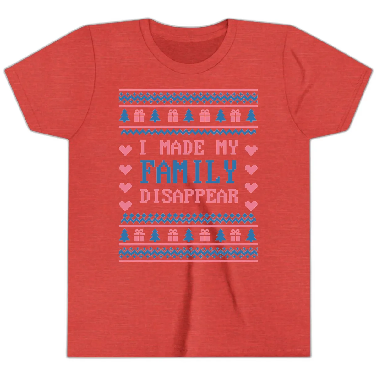 I Made My Family Disappear Youth T-Shirt in Heather Red