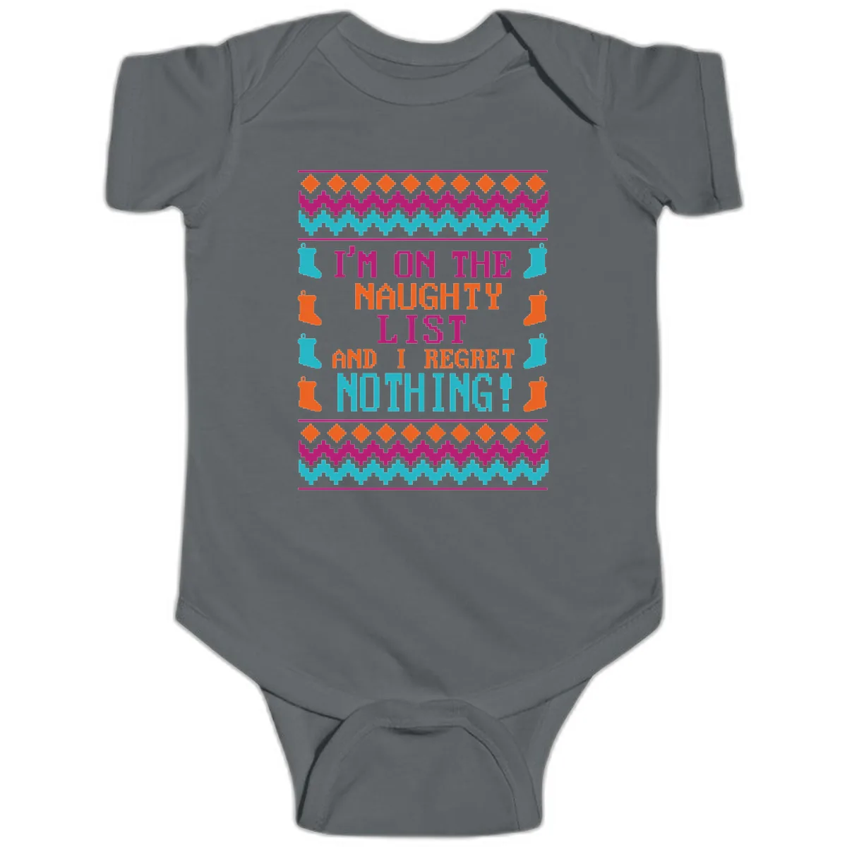 I'm On The Naughty List And I Regret Nothing Baby Onesie in Charcoal