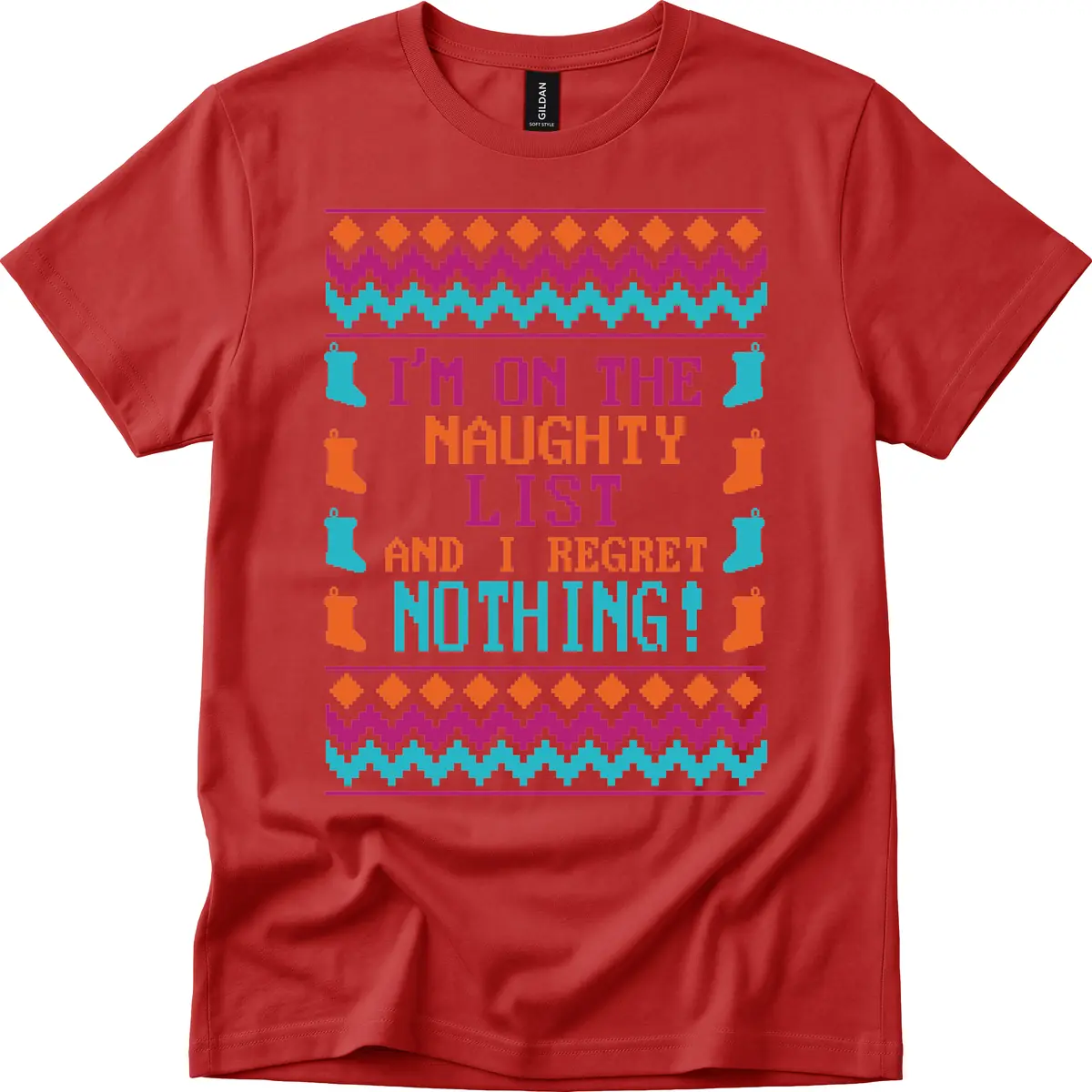 I'm On The Naughty List And I Regret Nothing T-Shirt in Red