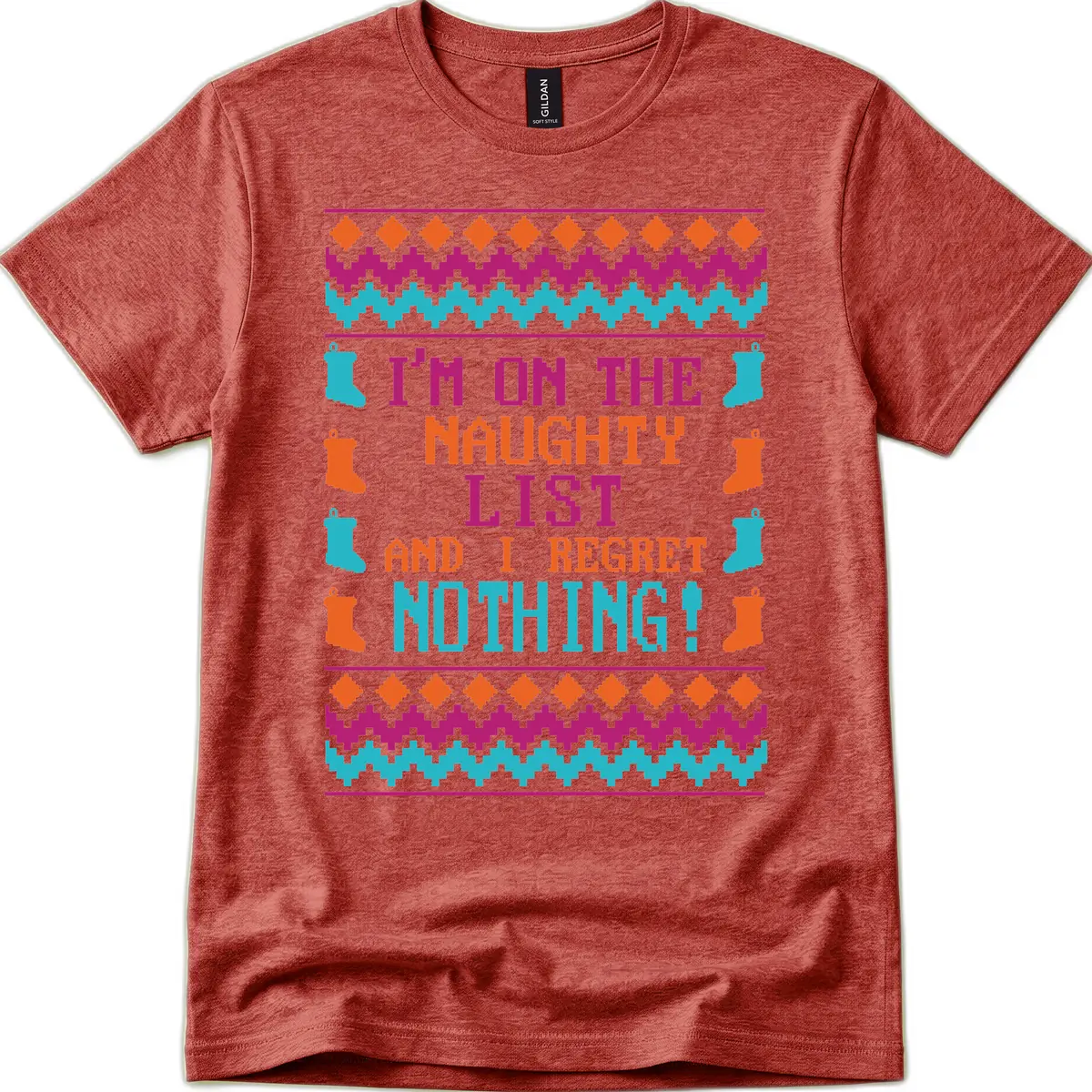 I'm On The Naughty List And I Regret Nothing T-Shirt in Heather Cardinal