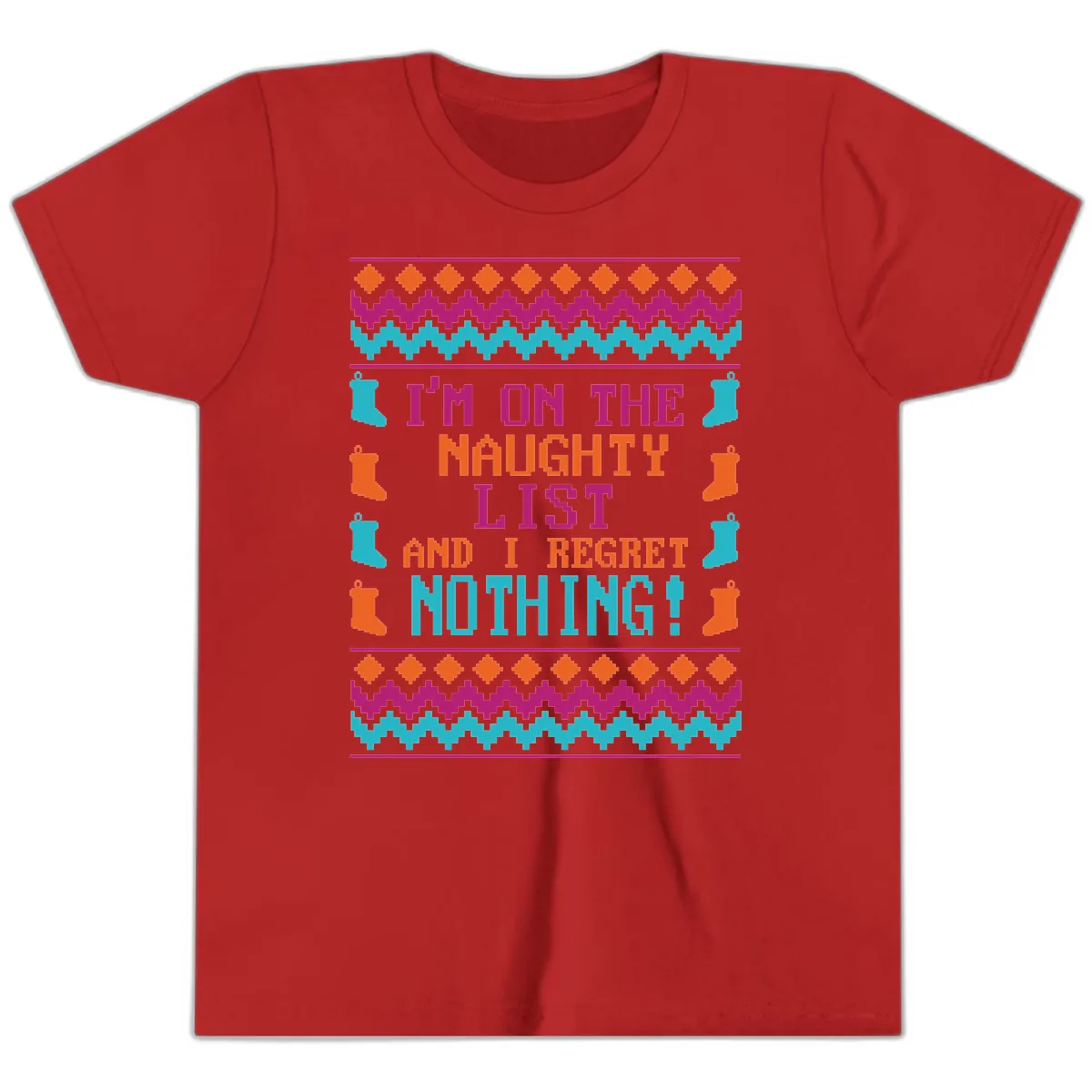 I'm On The Naughty List And I Regret Nothing Youth T-Shirt in Red