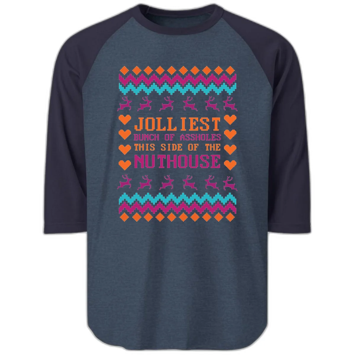 Jolliiest Bunch Of Assholes Raglan 3/4 in Heather Denim Navy