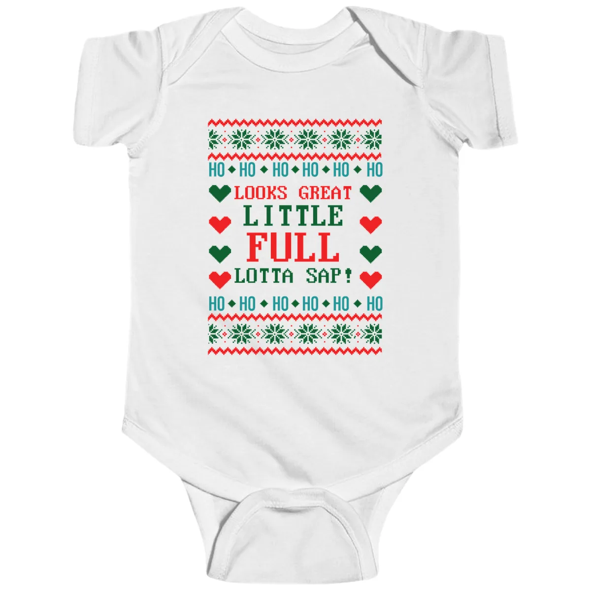 Ho Ho Ho Lotta Sap Ugly Christmas Sweater Design Baby Onesie in White