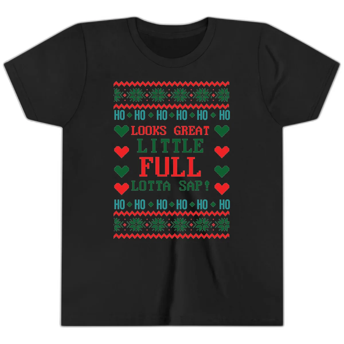 Ho Ho Ho Lotta Sap Ugly Christmas Sweater Design Youth T-Shirt in Black