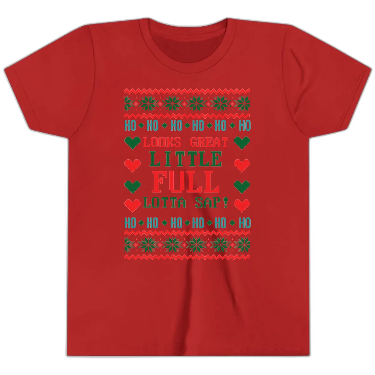 Ho Ho Ho Lotta Sap Ugly Christmas Sweater Design Youth T-Shirt in Red
