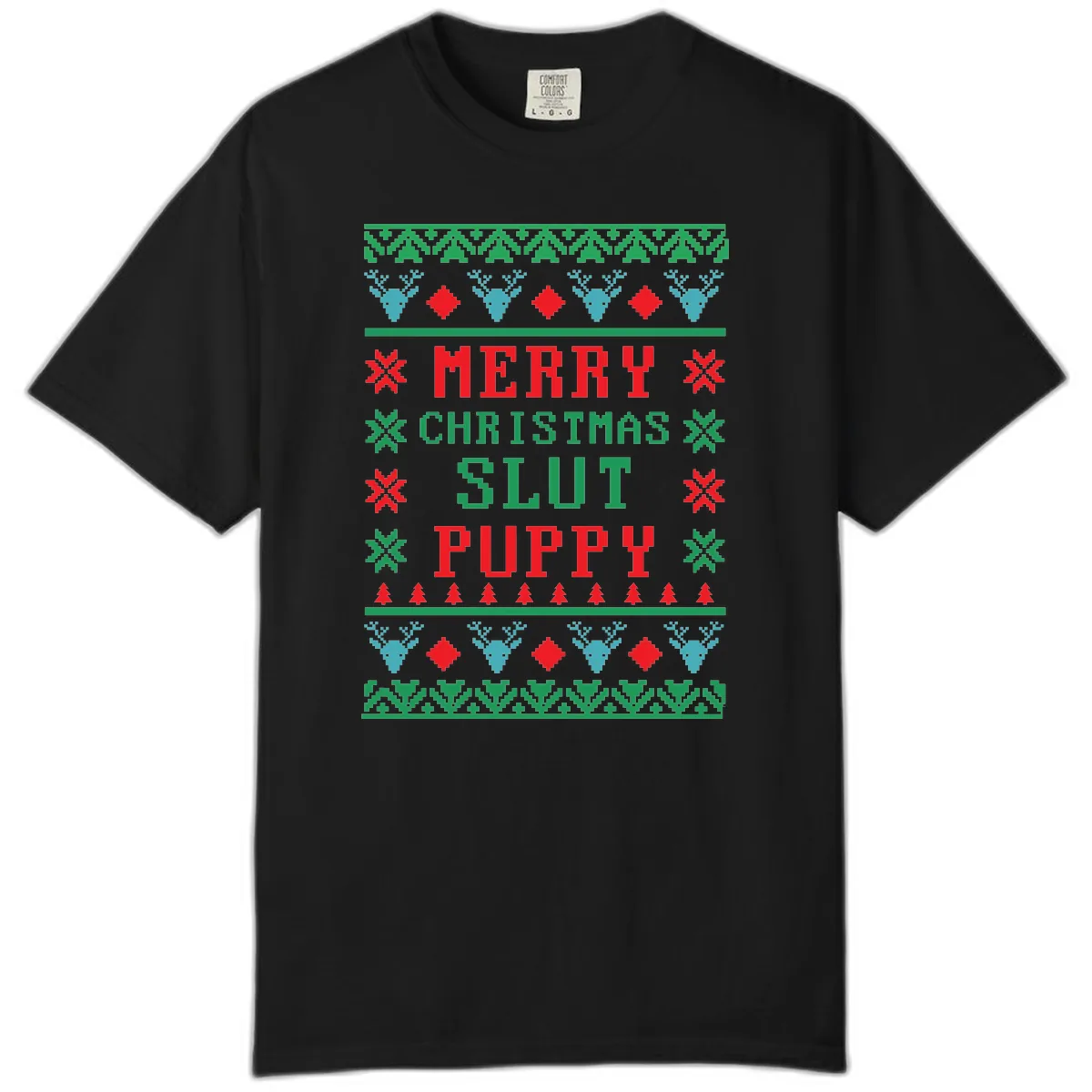Merry Christmas Slut Puppy Ugly Sweater Comfort Color in Black