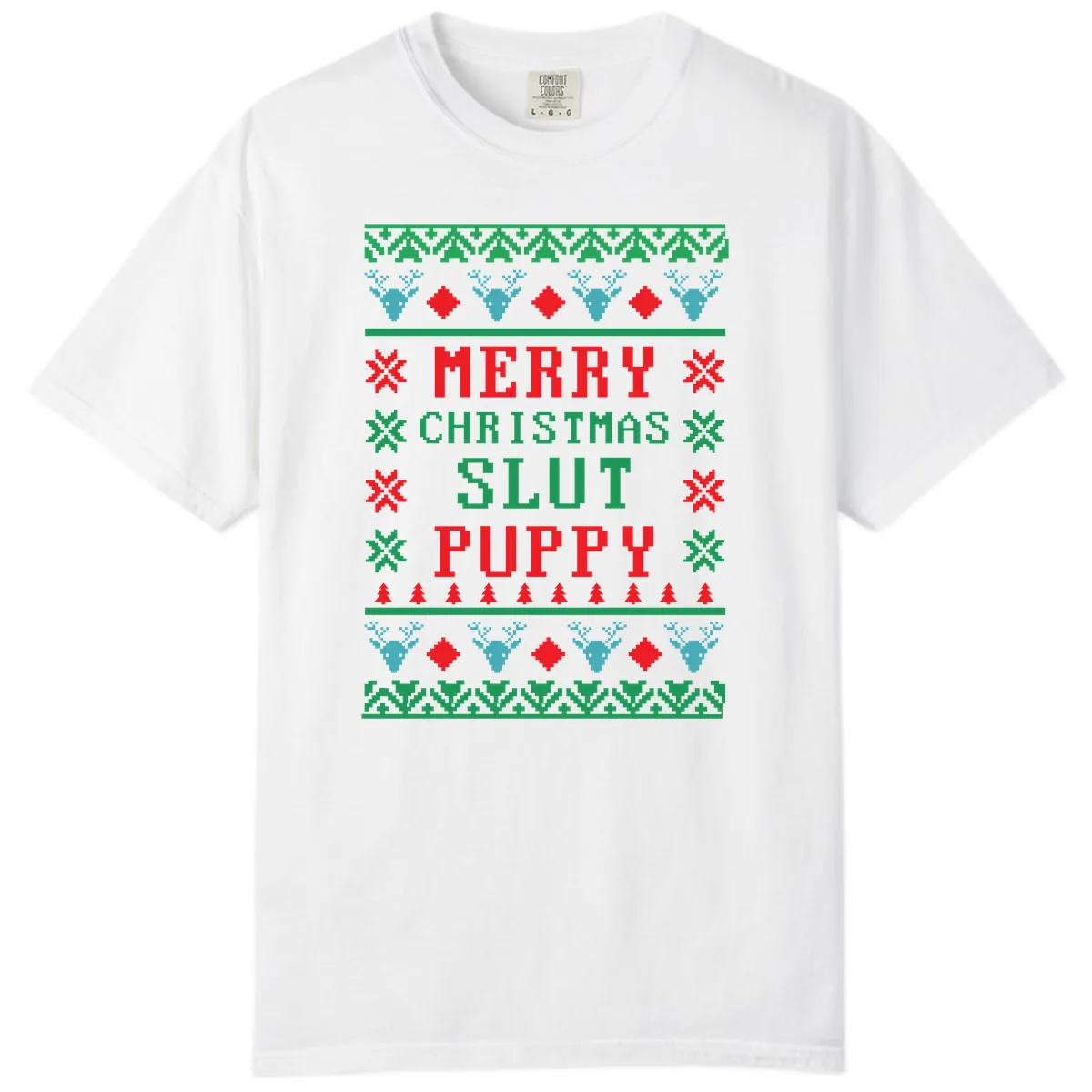 Merry Christmas Slut Puppy Ugly Sweater Comfort Color in White