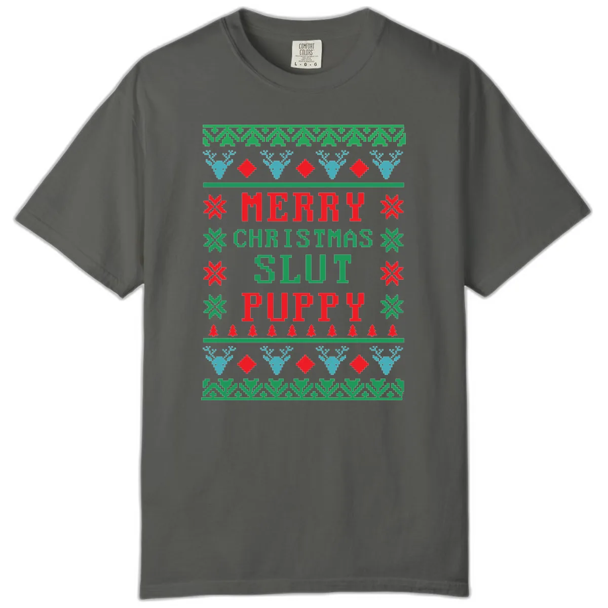 Merry Christmas Slut Puppy Ugly Sweater Comfort Color in Pepper