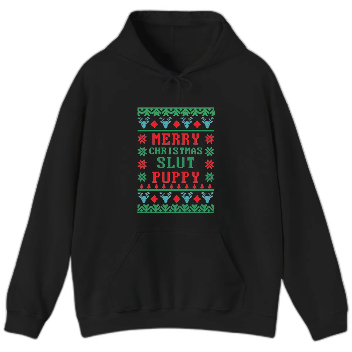 Merry Christmas Slut Puppy Ugly Sweater Hoodie in Black
