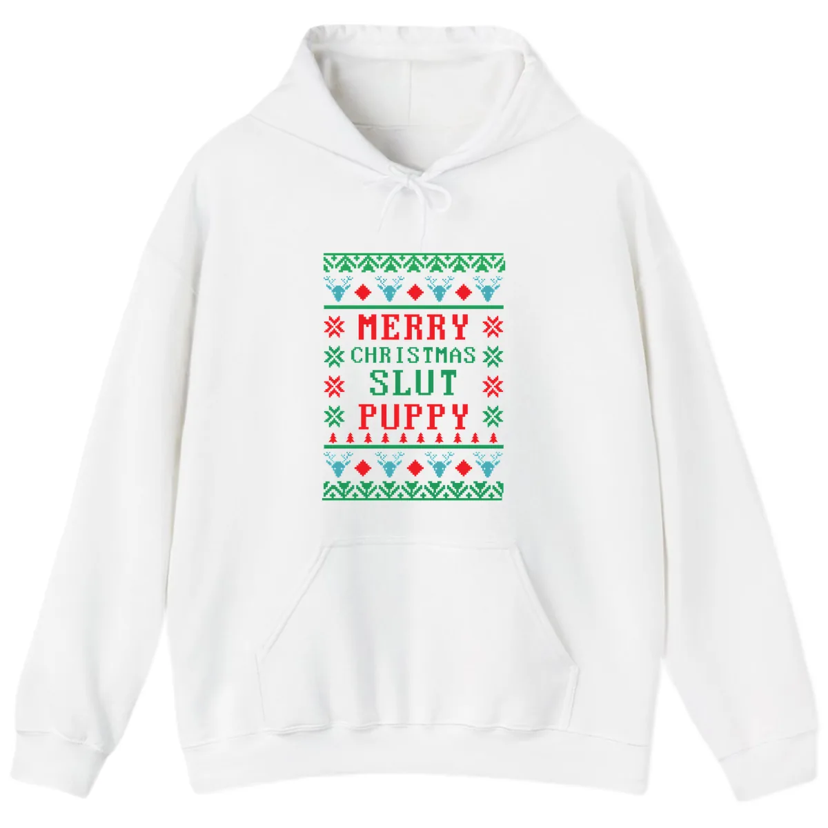 Merry Christmas Slut Puppy Ugly Sweater Hoodie in White