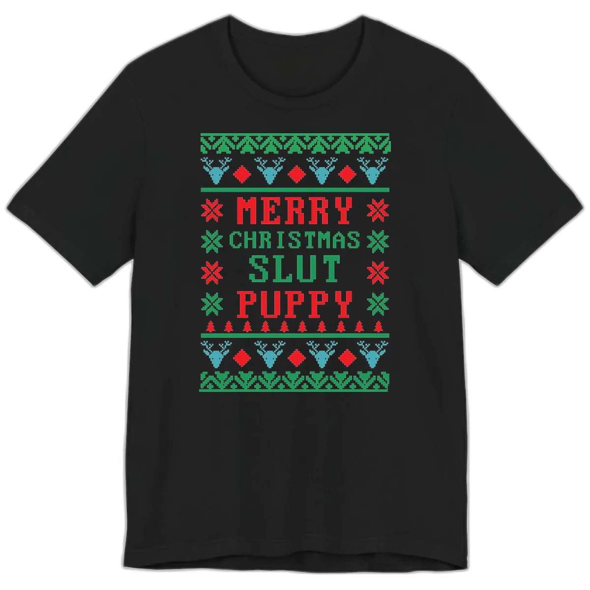 Merry Christmas Slut Puppy Ugly Sweater Premium T-Shirt in Black