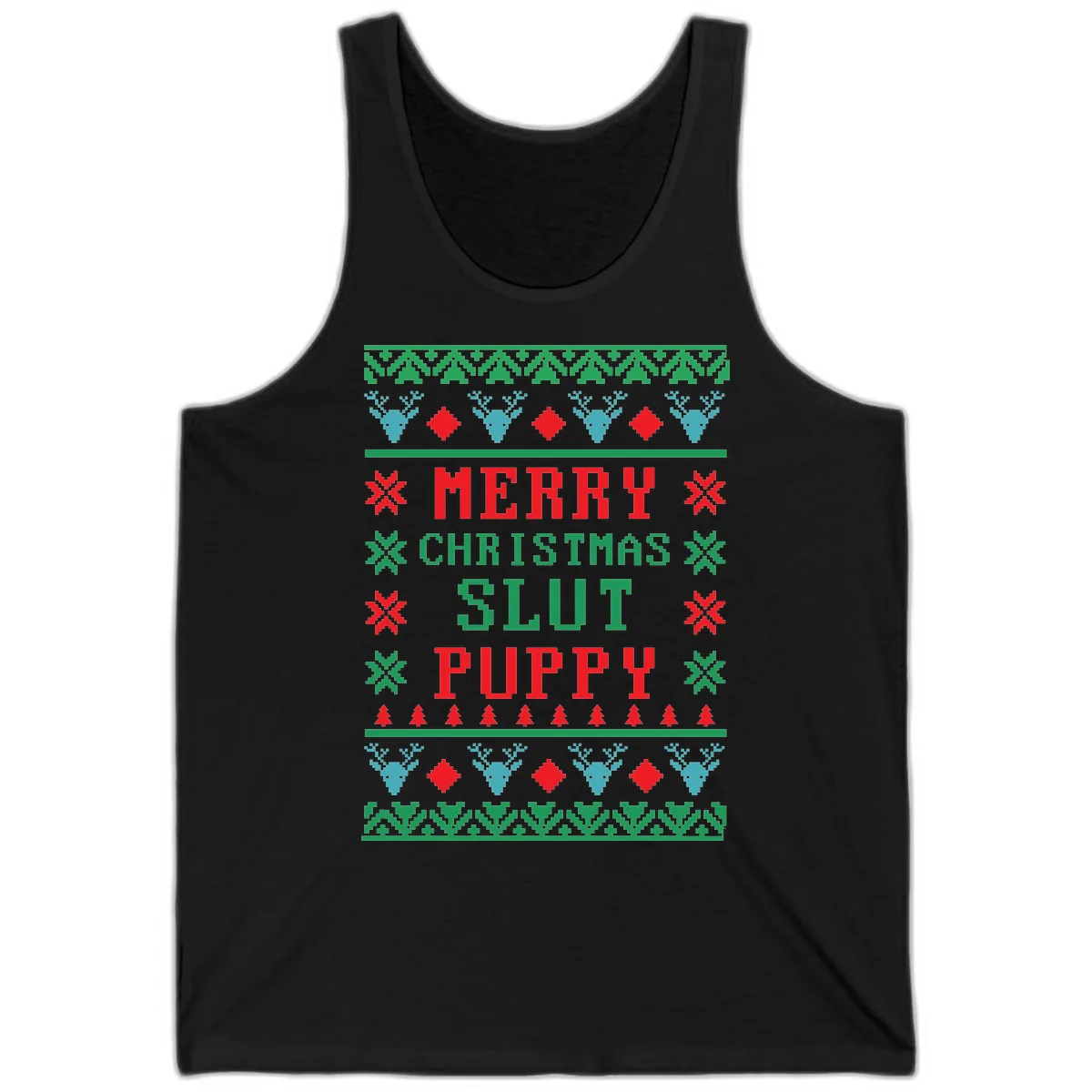 Merry Christmas Slut Puppy Ugly Sweater Tank in Black
