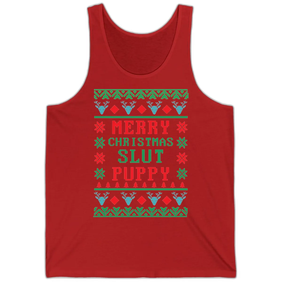 Merry Christmas Slut Puppy Ugly Sweater Tank in Red