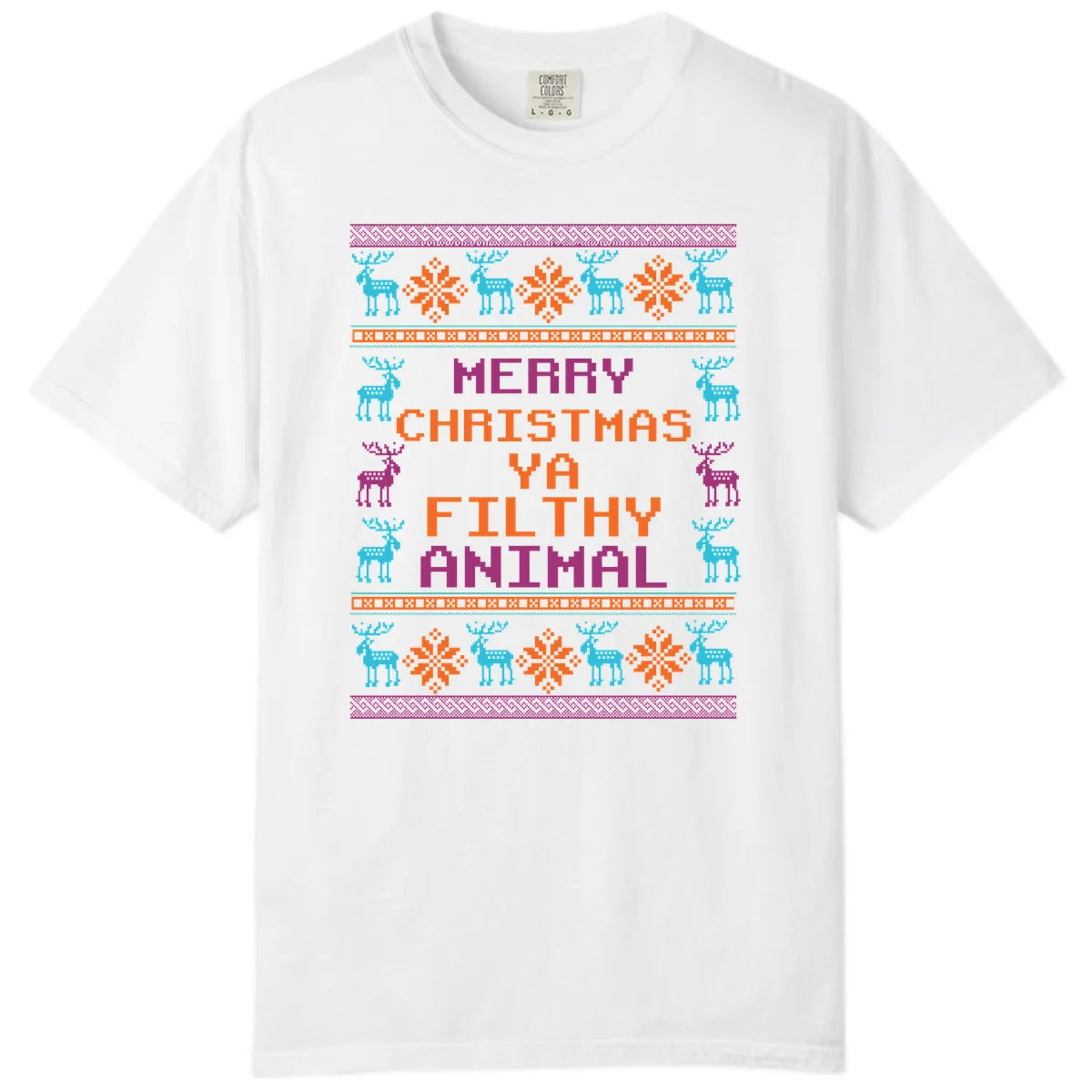 Merry Christmas Ya Filthy Animal Ugly Sweater Comfort Color in White