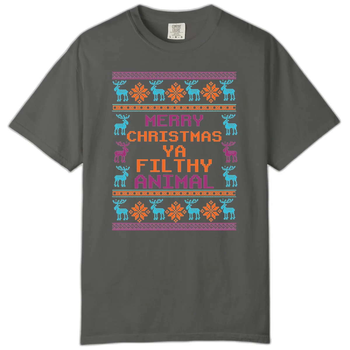 Merry Christmas Ya Filthy Animal Ugly Sweater Comfort Color in Pepper