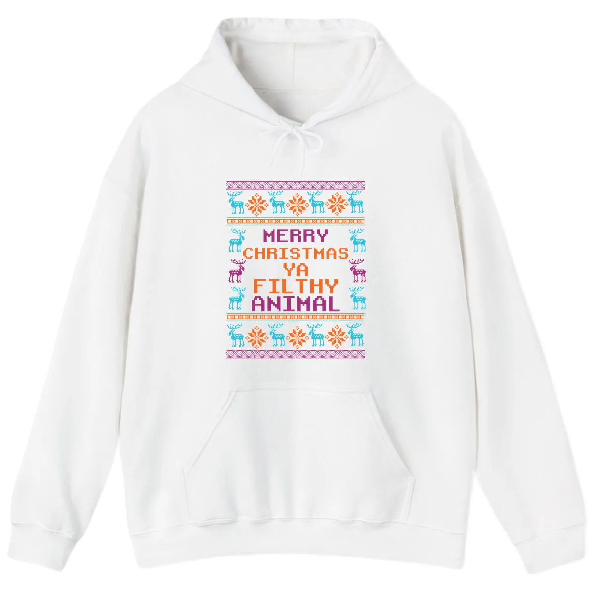 Merry Christmas Ya Filthy Animal Ugly Sweater Hoodie in White