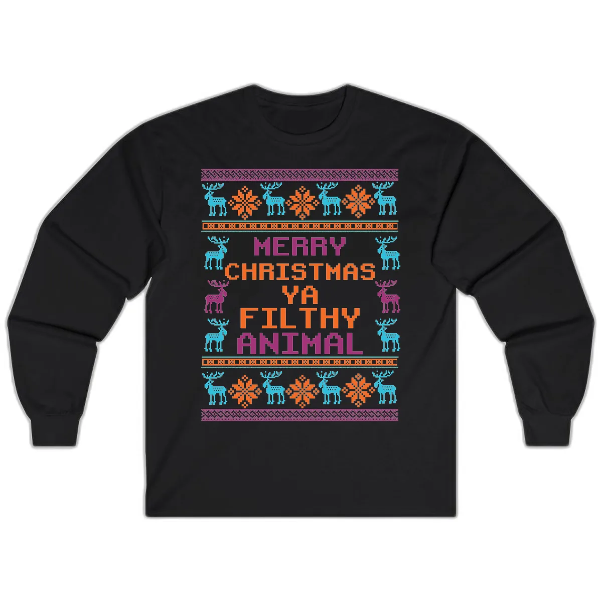 Merry Christmas Ya Filthy Animal Ugly Sweater Long Sleeve in Black