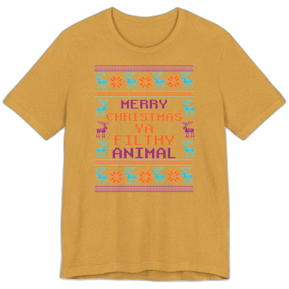 Merry Christmas Ya Filthy Animal Ugly Sweater Premium T-Shirt in Heather Mustard