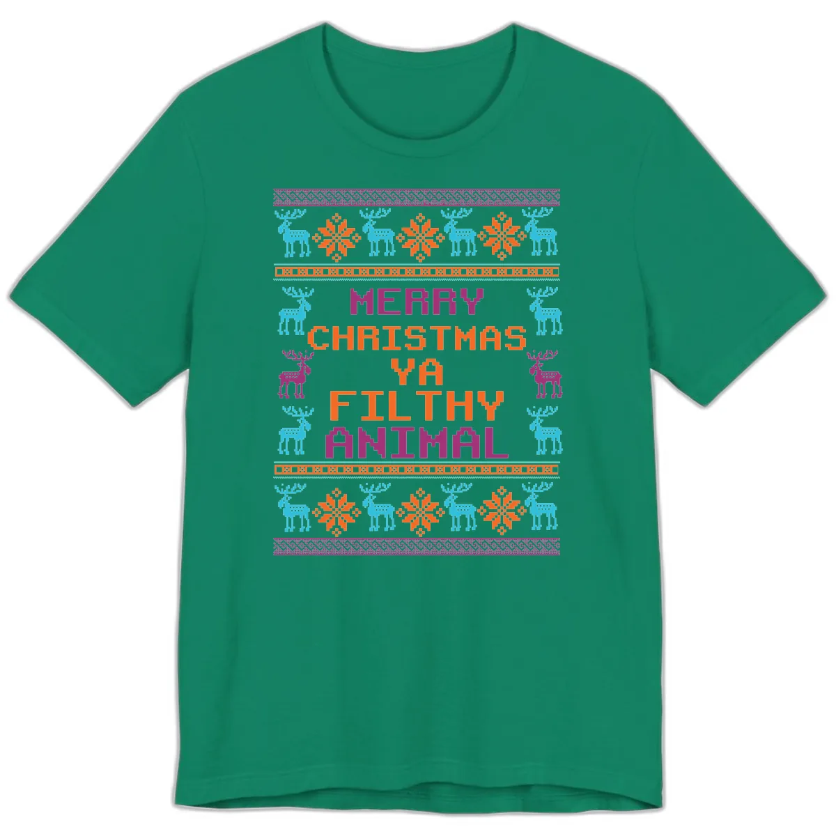 Merry Christmas Ya Filthy Animal Ugly Sweater Premium T-Shirt in Kelly