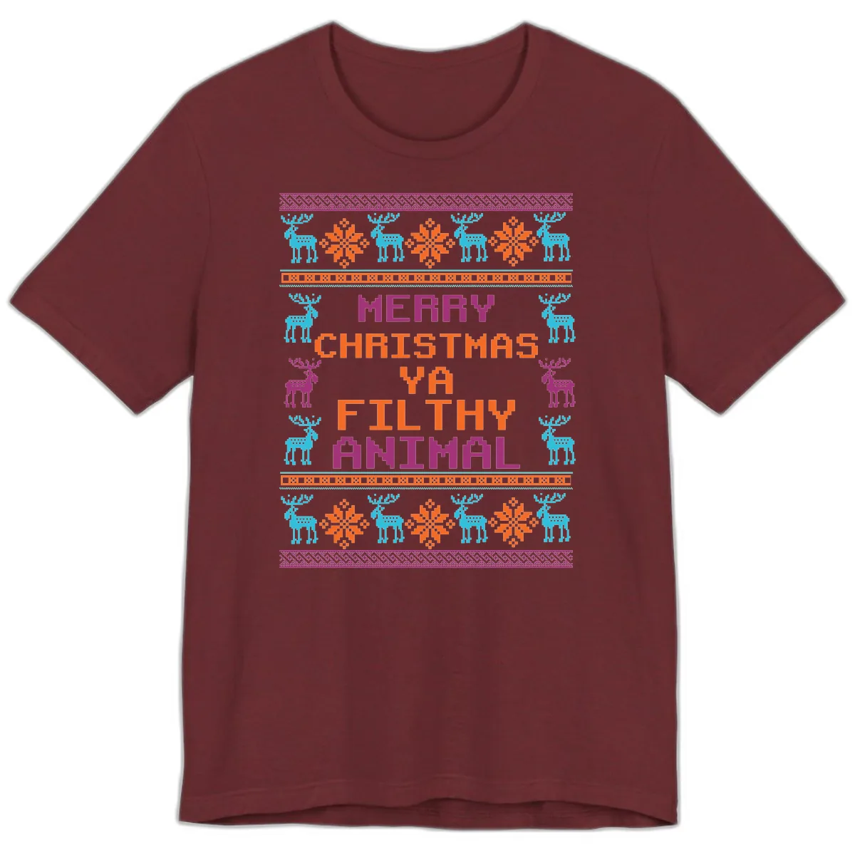 Merry Christmas Ya Filthy Animal Ugly Sweater Premium T-Shirt in Heather Cardinal
