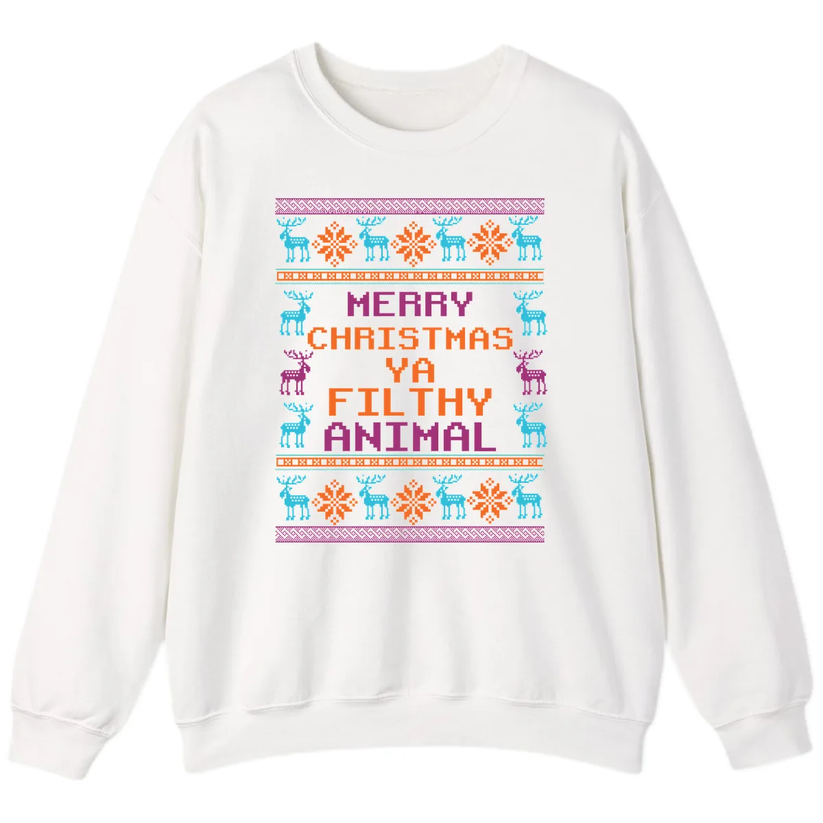 Merry Christmas Ya Filthy Animal Ugly Sweater Sweatshirt in White