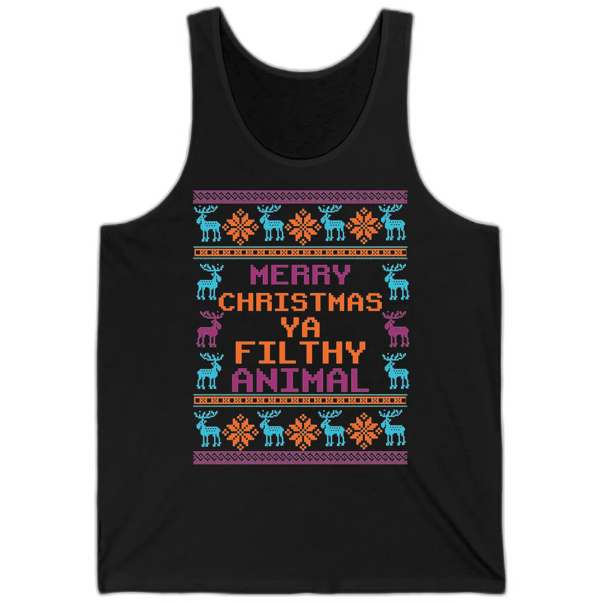 Merry Christmas Ya Filthy Animal Ugly Sweater Tank in Black