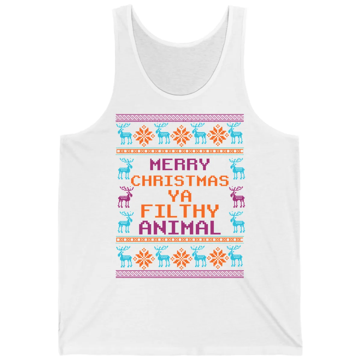 Merry Christmas Ya Filthy Animal Ugly Sweater Tank in White